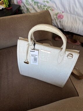 Brahmin Cream Croc-Embossed Satchel